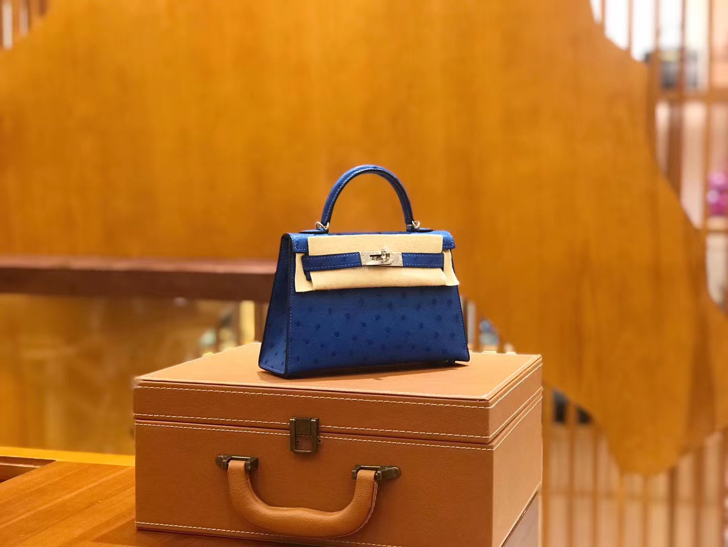 Hermès（爱马仕）Mini kelly 二代 水妖蓝 南非KK鸵鸟皮 银扣 原版蜜蜡线 顶级手缝
