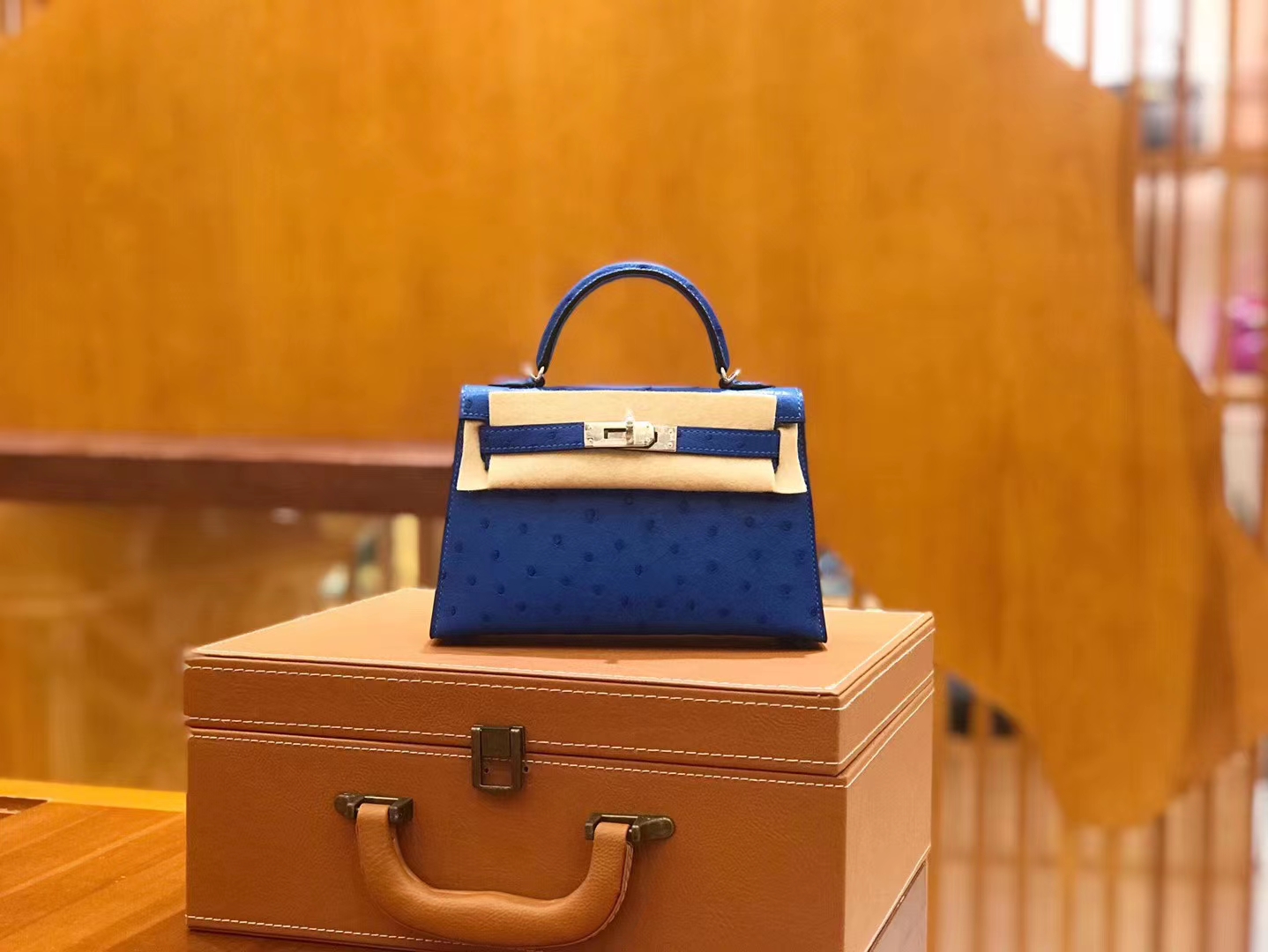 Hermès（爱马仕）Mini kelly 二代 水妖蓝 南非KK鸵鸟皮 银扣 原版蜜蜡线 顶级手缝