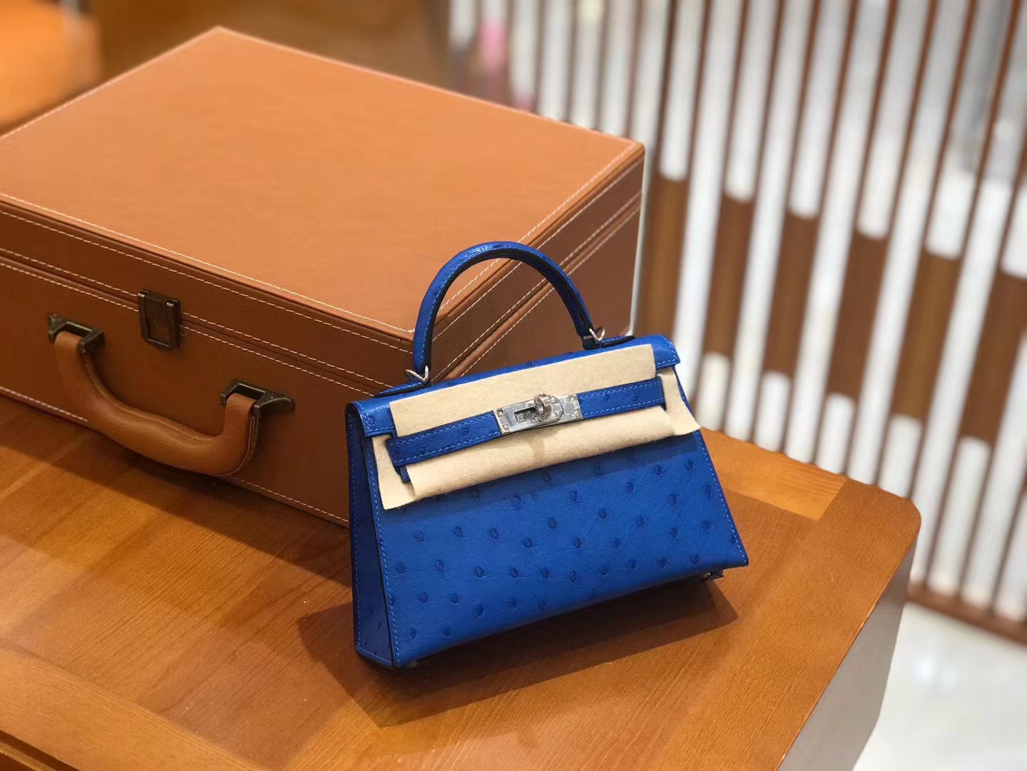 Hermès（爱马仕）Mini kelly 二代 水妖蓝 南非KK鸵鸟皮 银扣 原版蜜蜡线 顶级手缝