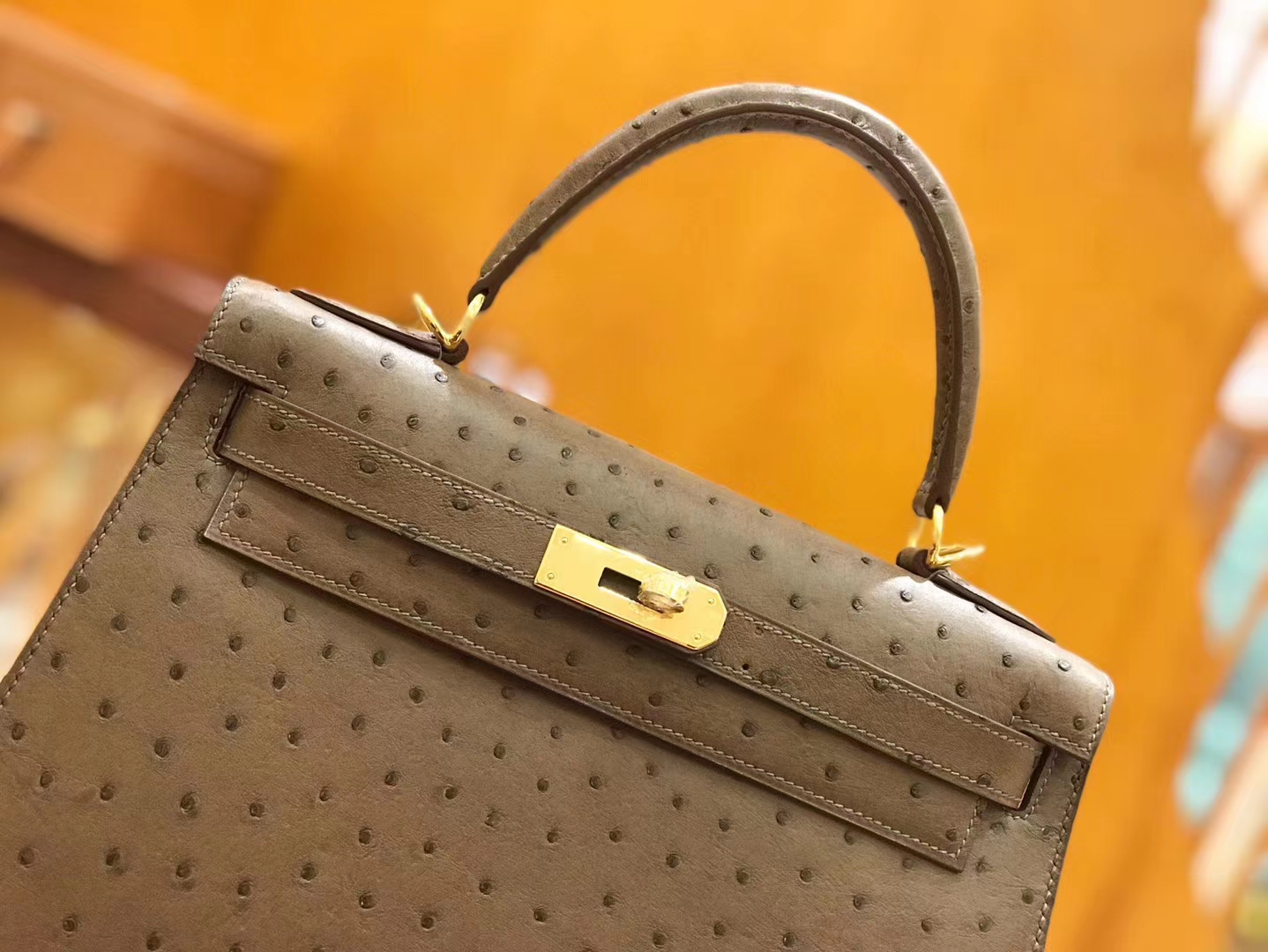 Hermès（爱马仕）Kelly 28cm 摩卡 南非KK鸵鸟皮 金扣 原版蜜蜡线 顶级手缝