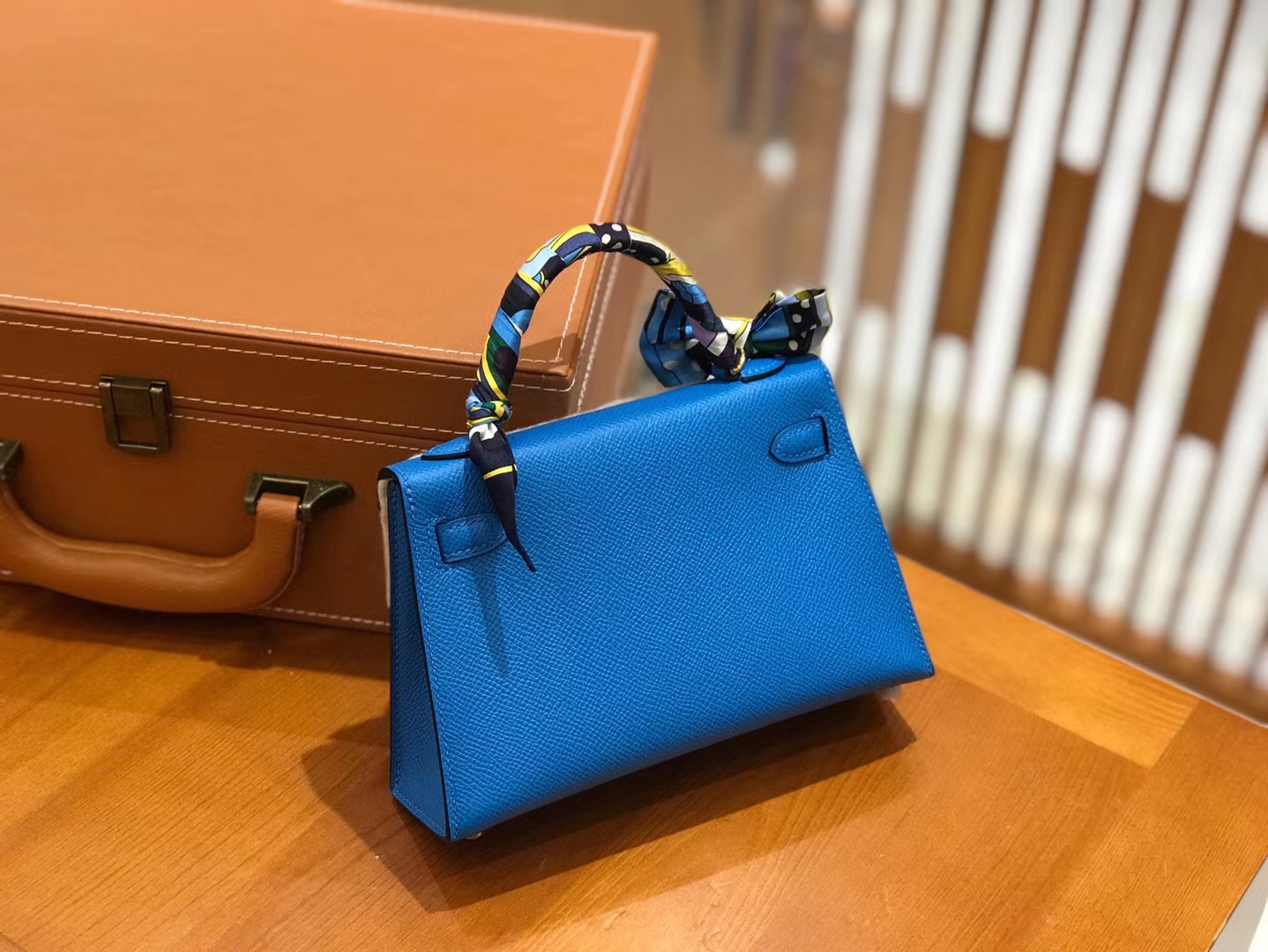 Hermès（爱马仕）Mini kelly 二代 坦桑尼亚蓝 Epsom 掌纹小牛皮 金扣 原版蜜蜡线 顶级手缝