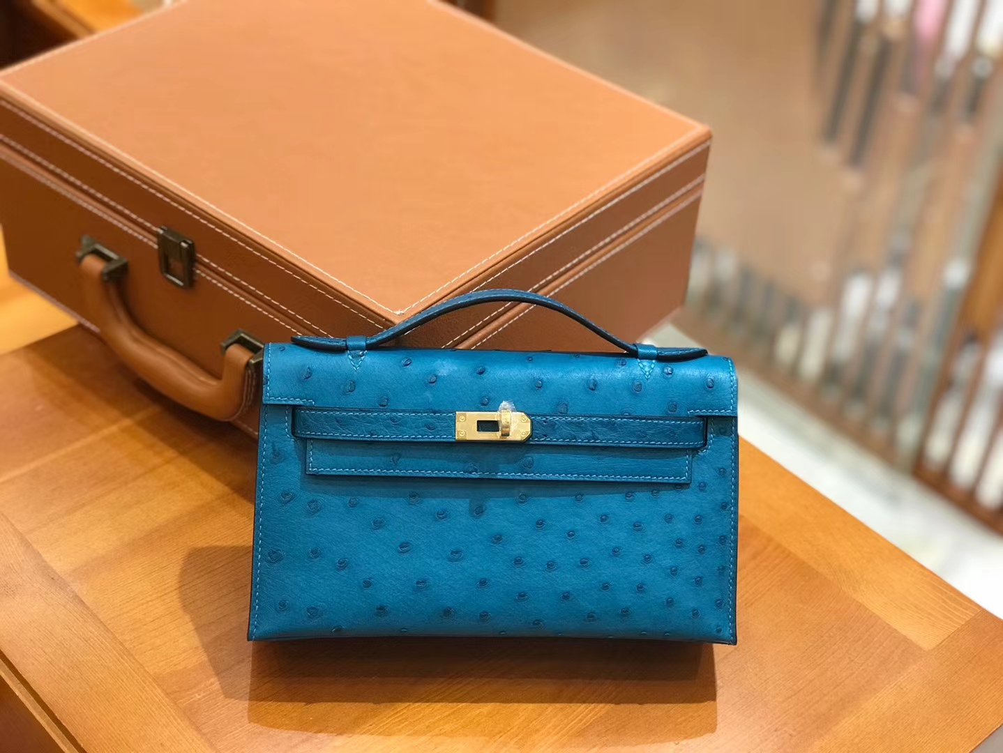 Hermès（爱马仕）mini kelly 22cm 孔雀蓝 进口kk鸵鸟皮 蜡线 全手工缝制