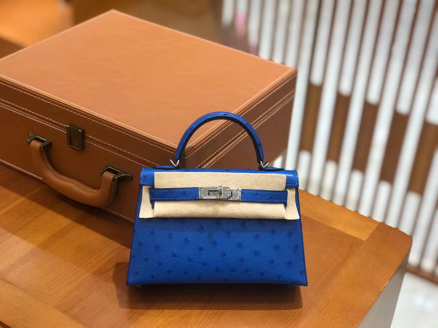 Hermès（爱马仕）Mini kelly 二代 水妖蓝 南非KK鸵鸟皮 银扣 原版蜜蜡线 顶级手缝