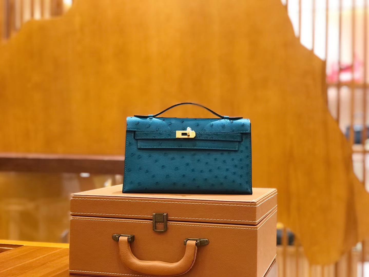 Hermès（爱马仕）mini kelly 22cm 孔雀蓝 进口kk鸵鸟皮 蜡线 全手工缝制