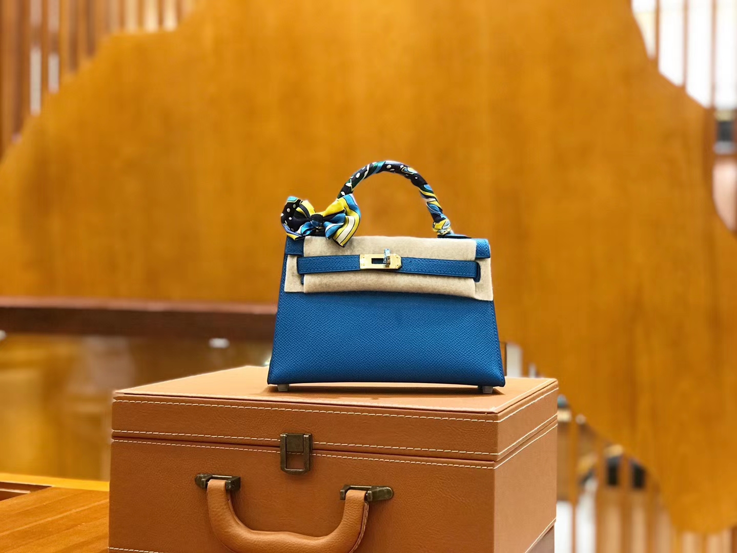 Hermès（爱马仕）Mini kelly 二代 坦桑尼亚蓝 Epsom 掌纹小牛皮 金扣 原版蜜蜡线 顶级手缝