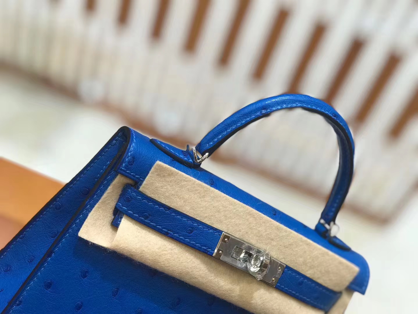 Hermès（爱马仕）Mini kelly 二代 水妖蓝 南非KK鸵鸟皮 银扣 原版蜜蜡线 顶级手缝