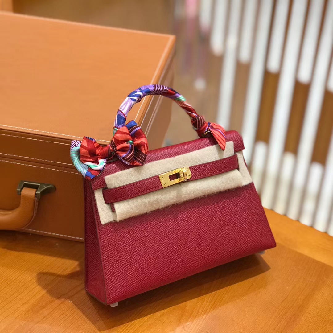 Hermès（爱马仕）Mini kelly 二代 石榴红 Epsom 掌纹小牛皮 金扣 原版蜜蜡线 顶级手缝