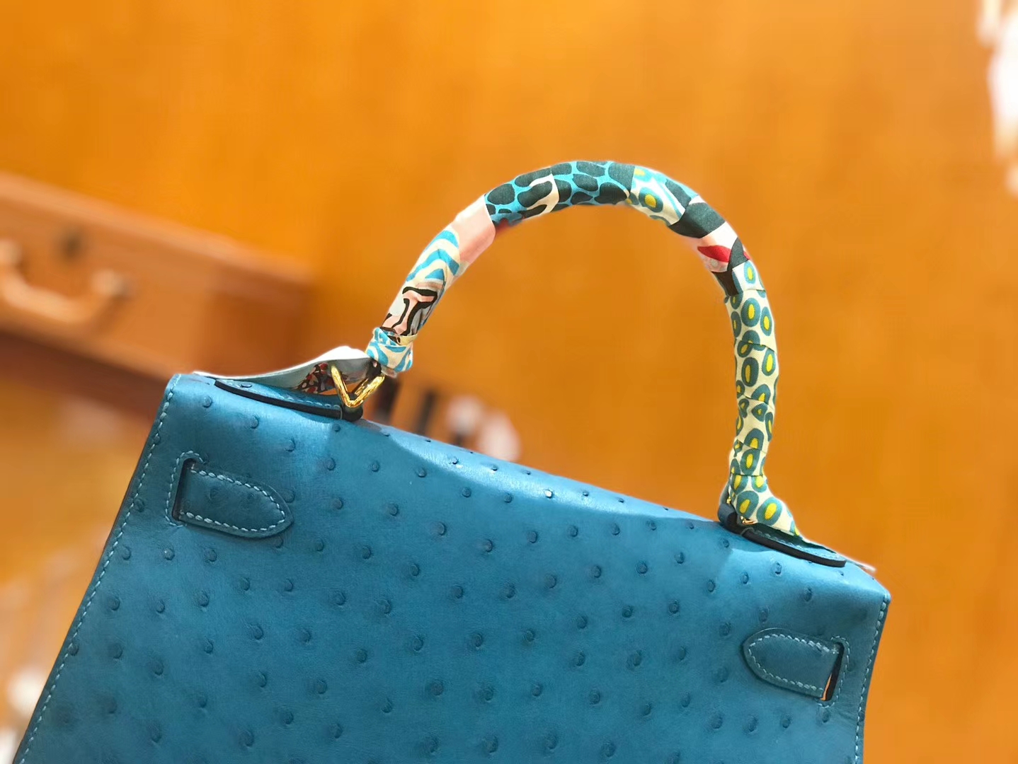 Hermès（爱马仕）kelly 28cm 孔雀蓝 进口kk鸵鸟皮 蜡线 全手工缝制