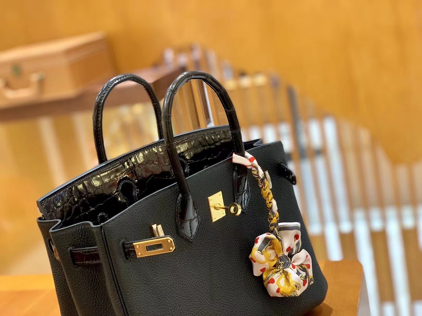 Hermès（爱马仕）Birkin Touch 25cm 经典黑 鳄鱼皮拼Togo皮 金扣 原版蜜蜡线 顶级手缝