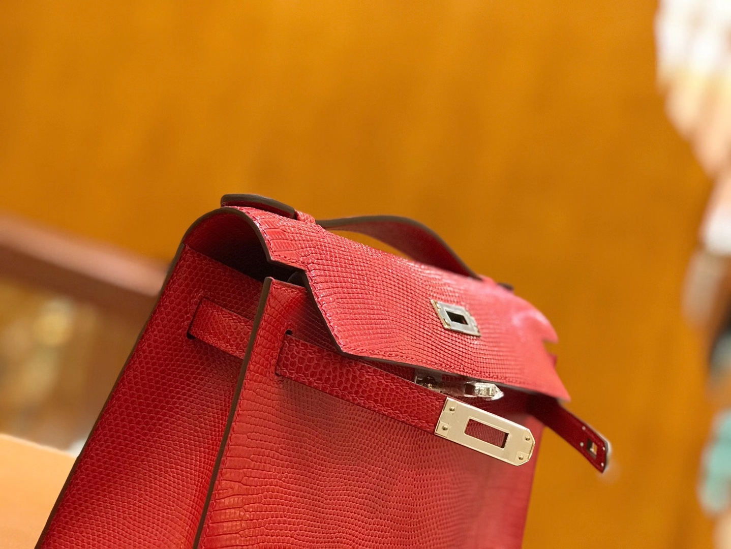 Hermès（爱马仕）Mini Kelly 22cm 大红 南非野生蜥蜴皮 银扣 全手工缝制 顶级高订