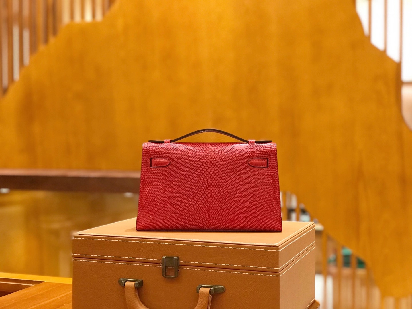 Hermès（爱马仕）Mini Kelly 22cm 大红 南非野生蜥蜴皮 银扣 全手工缝制 顶级高订