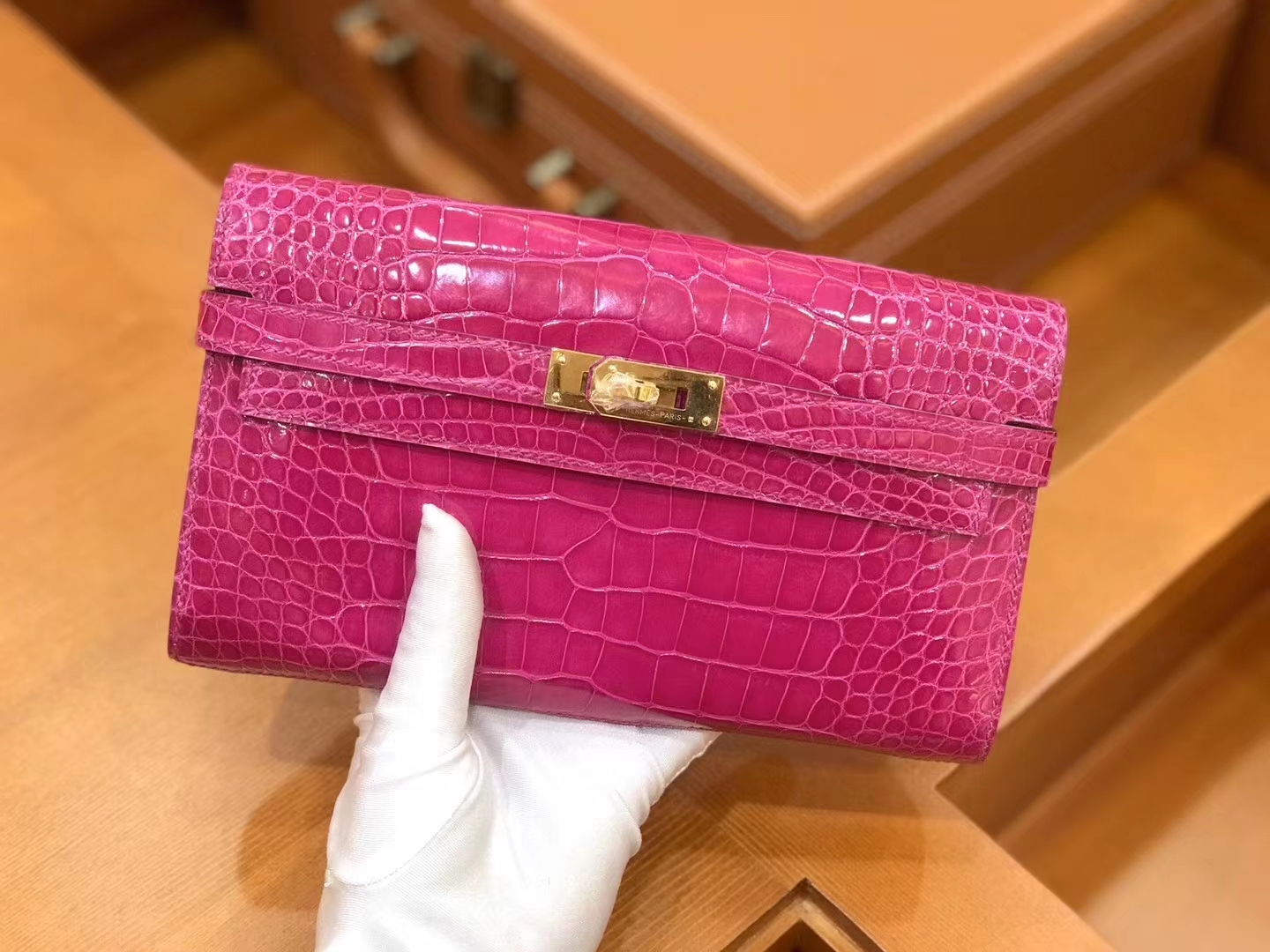 Hermès（爱马仕）Kelly 钱包 一级美洲鳄鱼皮 J5天方夜谭紫 高定工序版本 全手工缝制