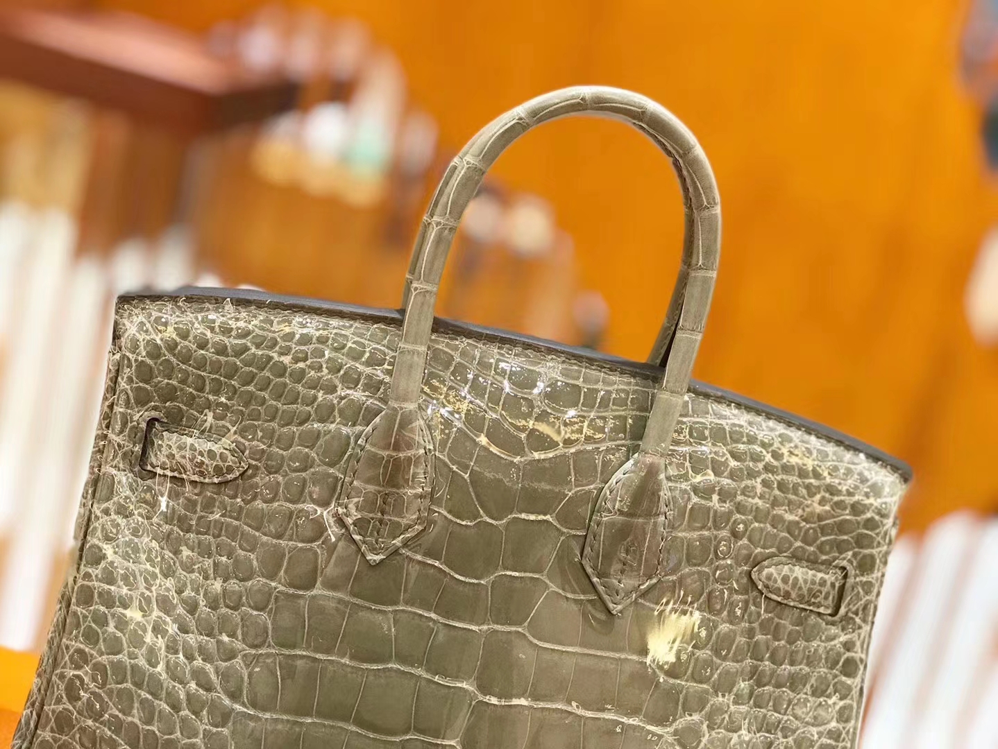 Hermès（爱马仕）Birkin 25cm 一级美洲鳄鱼皮 81斑鸠灰 高定工序版本 全手工缝制