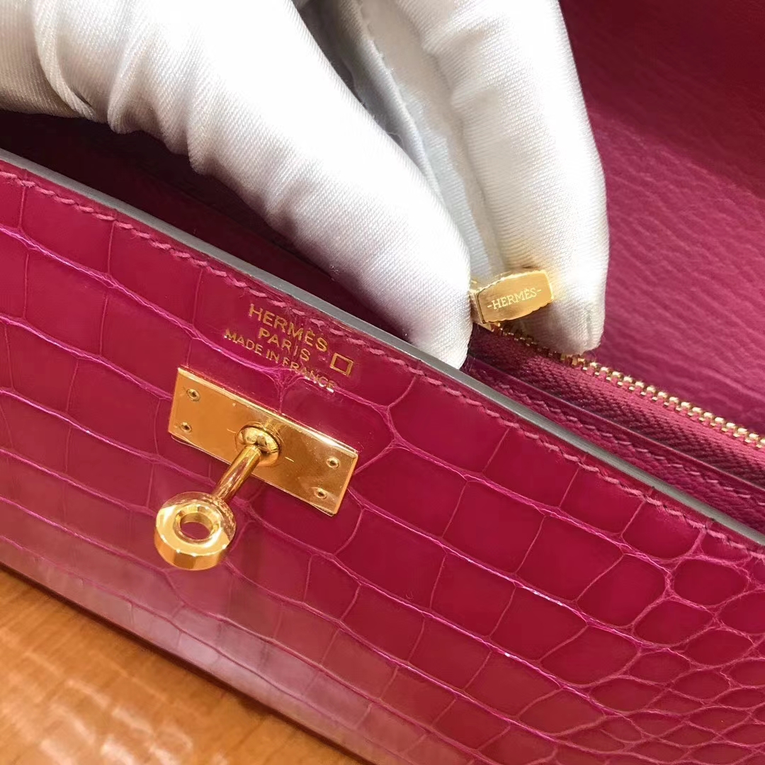 Hermès（爱马仕）Kelly 钱包 一级美洲鳄鱼皮 J5天方夜谭紫 高定工序版本 全手工缝制