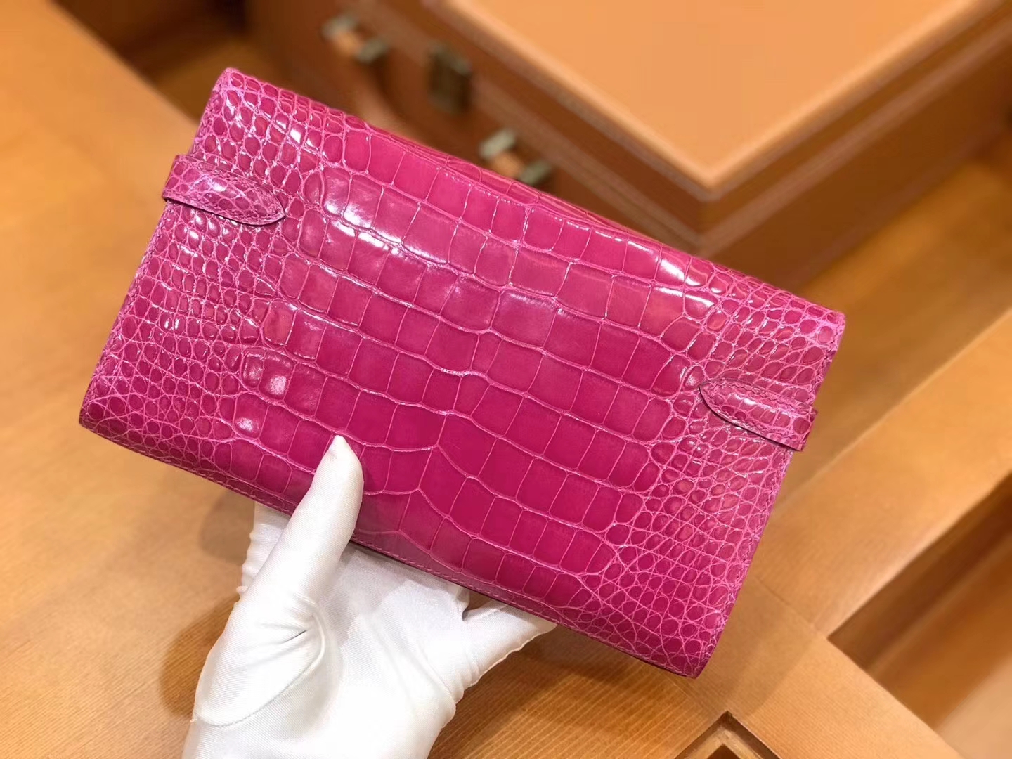 Hermès（爱马仕）Kelly 钱包 一级美洲鳄鱼皮 J5天方夜谭紫 高定工序版本 全手工缝制