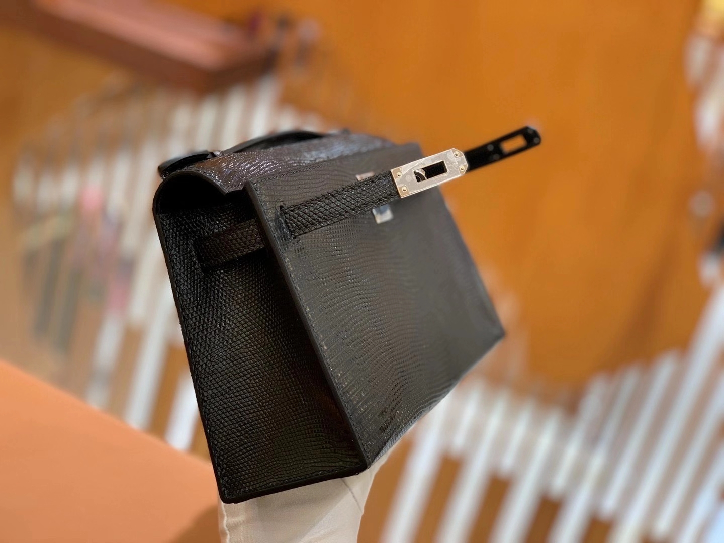 Hermès（爱马仕）迷你1代 22cm 蜥蜴 经典黑银 全手工缝制