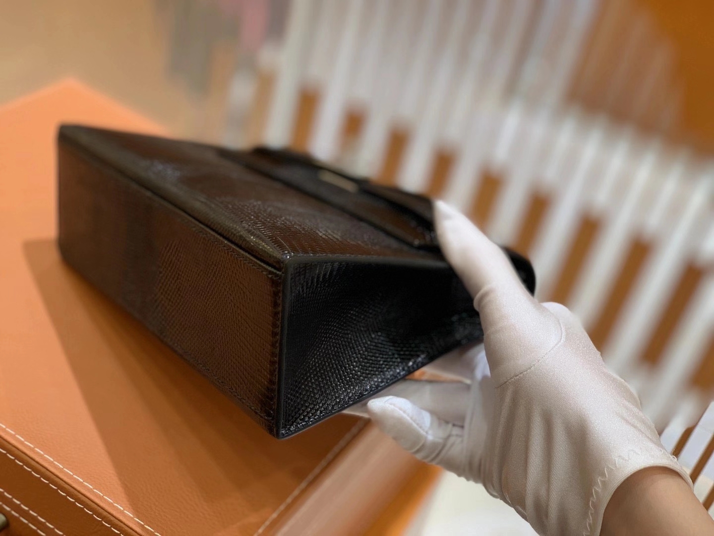 Hermès（爱马仕）迷你1代 22cm 蜥蜴 经典黑银 全手工缝制