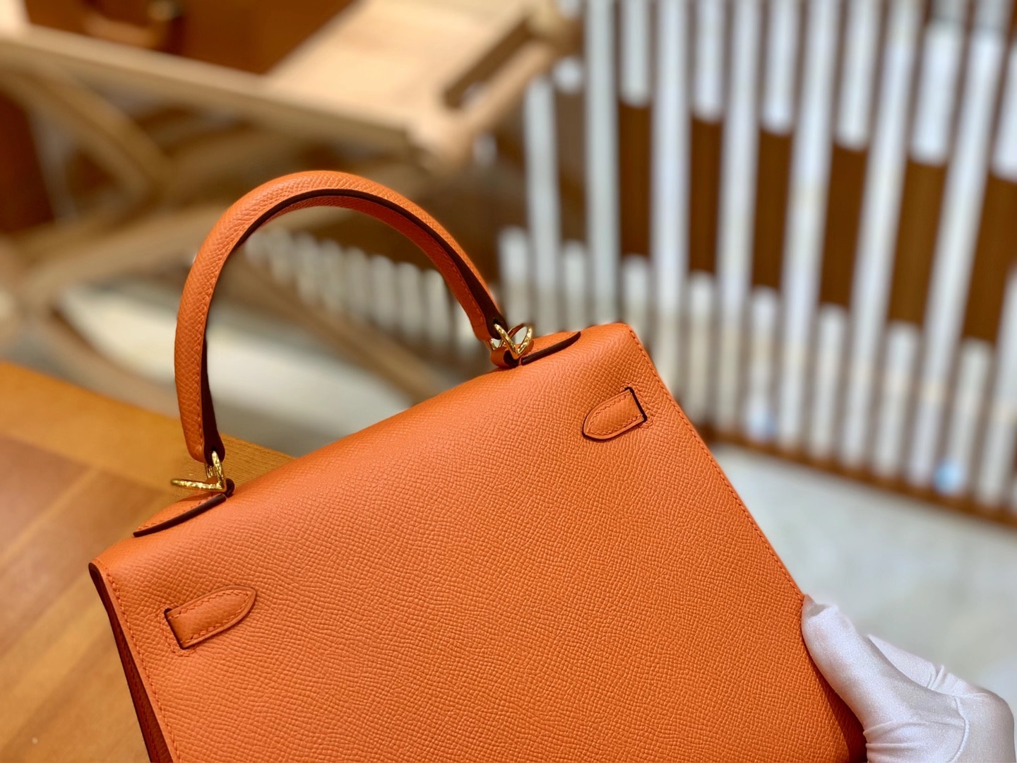 Hermès（爱马仕）kelly 25cm 橙红 金扣 Epsom掌纹皮 原版蜜蜡线 顶级手工缝制