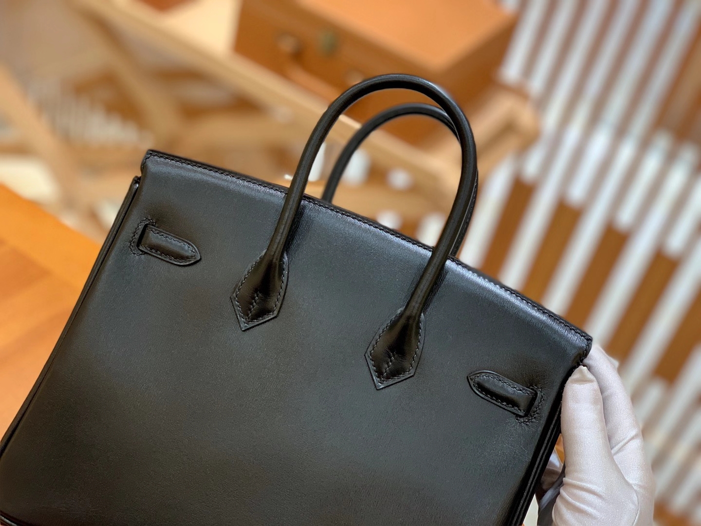 Hermès（爱马仕）Birkin 25cm 经典黑 枪色扣 Box皮 原版蜜蜡线 全手工缝制