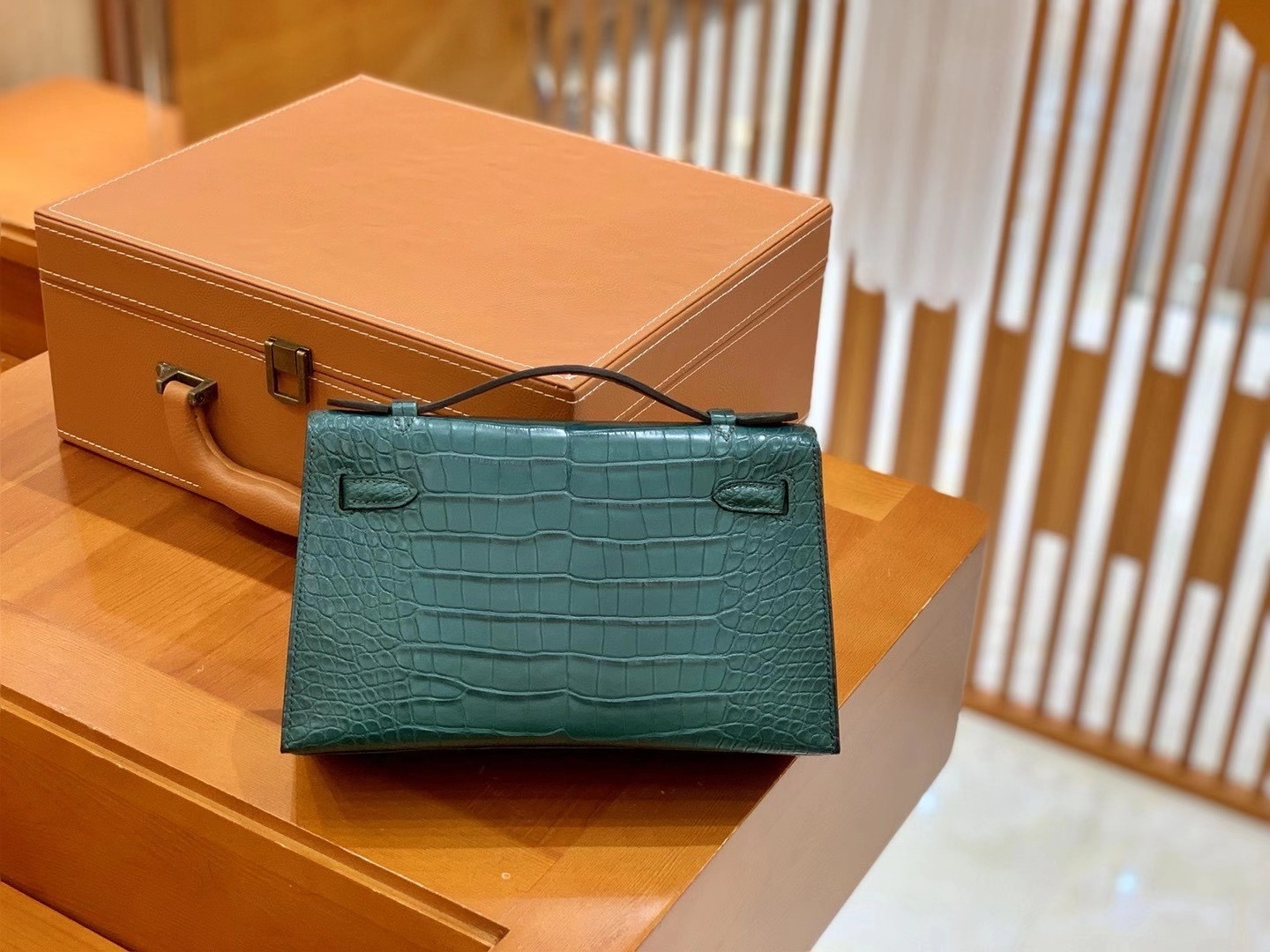 Hermès（爱马仕）Mini 一代 22cm 松柏绿 银扣 一级美洲鳄鱼皮 原版蜜蜡线