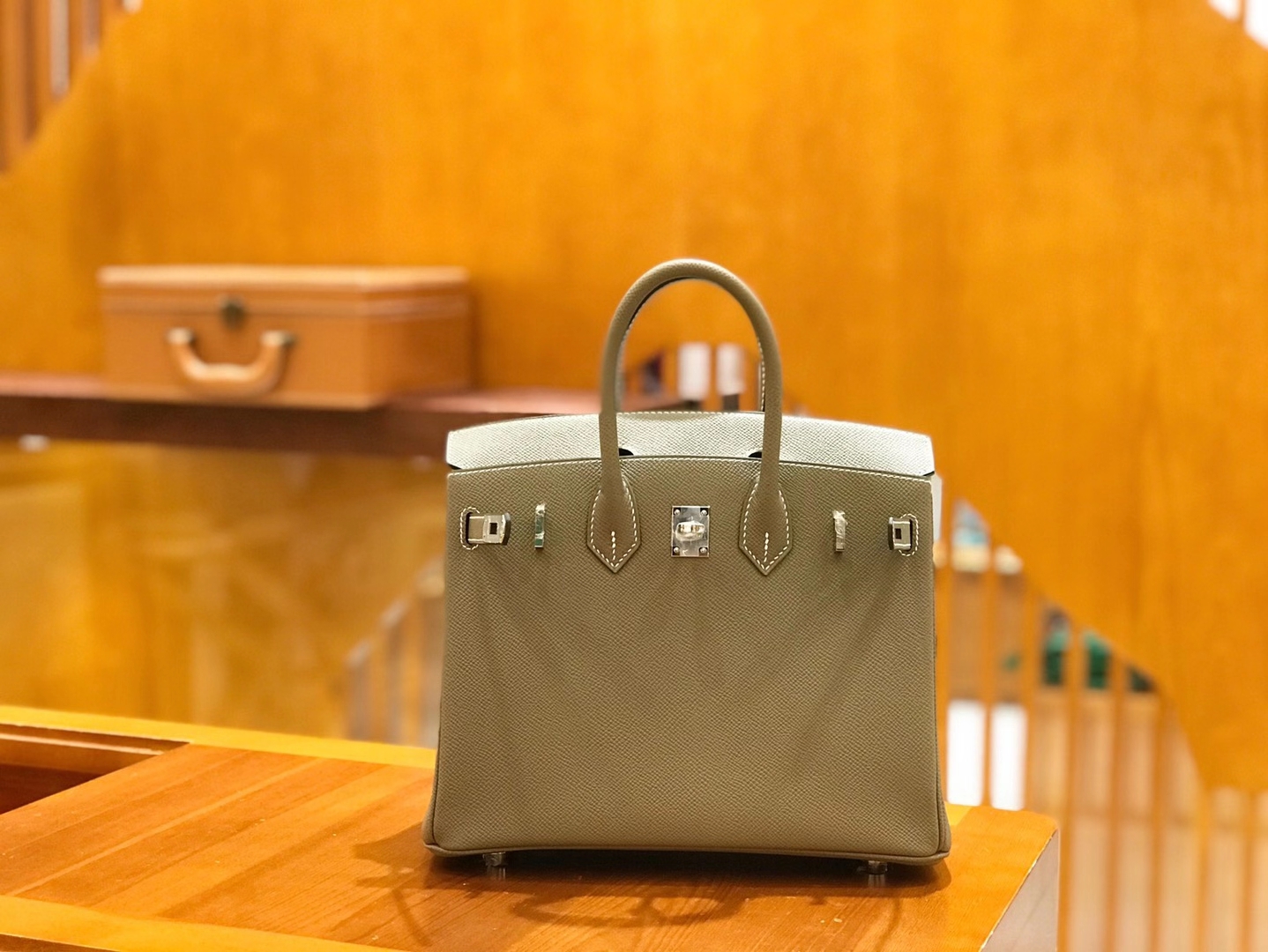 Hermès（爱马仕）Birkin 25cm 大象灰 银扣 Epsom 掌纹皮 原版蜜蜡线