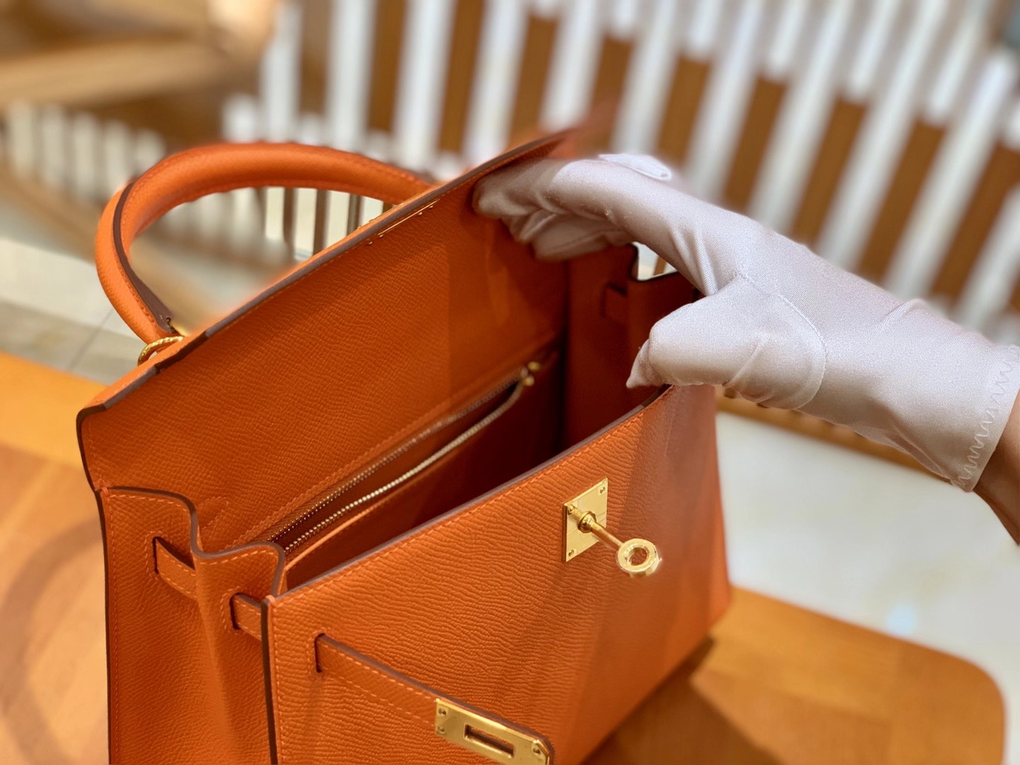 Hermès（爱马仕）kelly 25cm 橙红 金扣 Epsom掌纹皮 原版蜜蜡线 顶级手工缝制