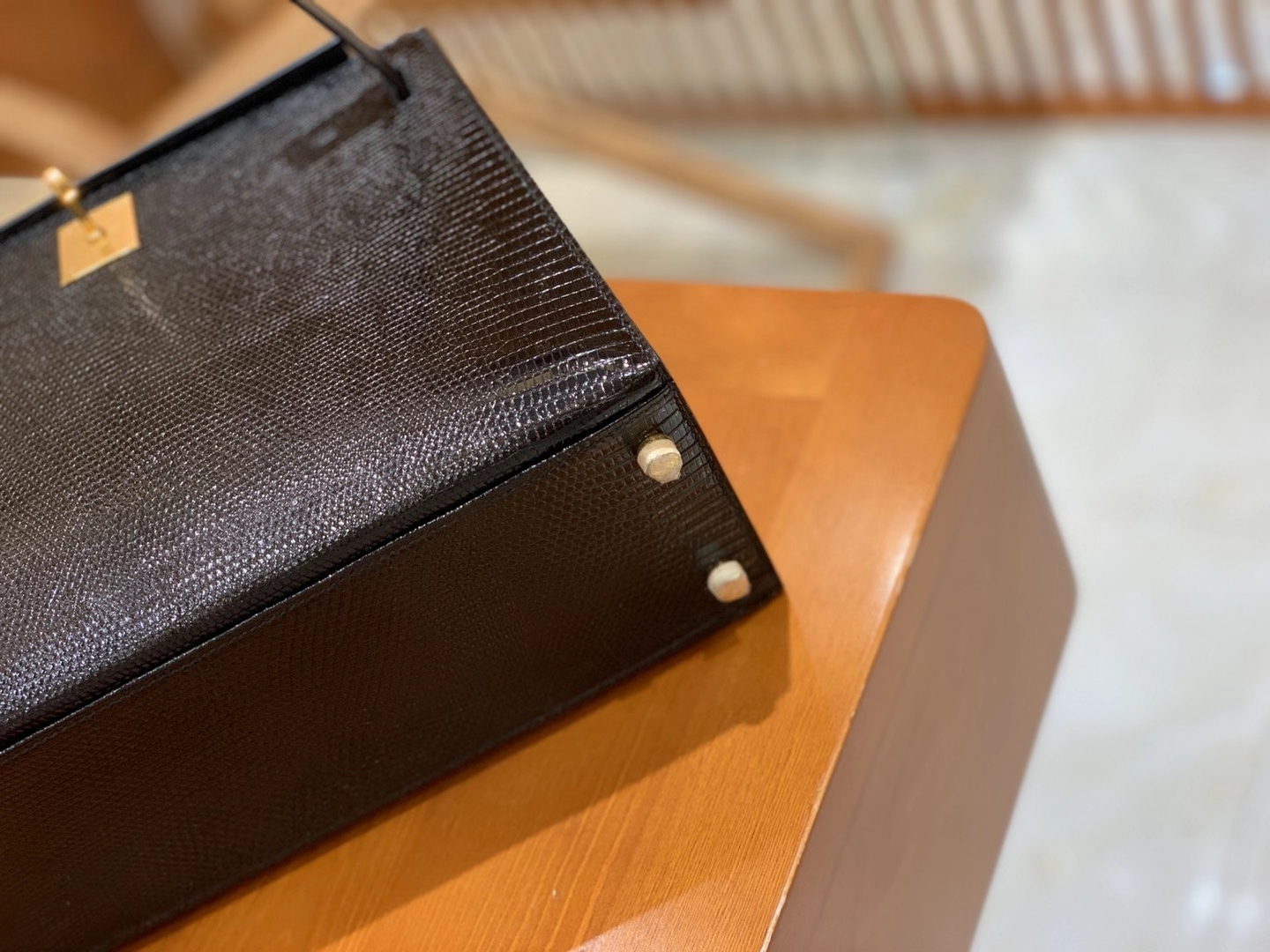 Hermès（爱马仕）Kelly 28cm 经典黑 金扣 南非野生蜥蜴皮 原版蜜蜡线 顶级手工缝制