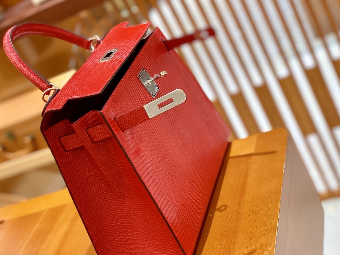 Hermès（爱马仕）Kelly 28cm 国旗红 银扣 南非野生蜥蜴皮 原版蜜蜡线 顶级手工缝制