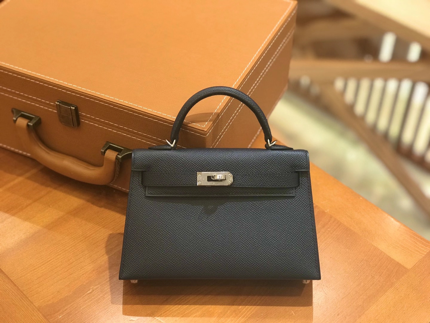 Hermès（爱马仕）Mini Kelly 二代 鸭仔蓝 银扣 Epsom 掌纹皮 原版蜜蜡线
