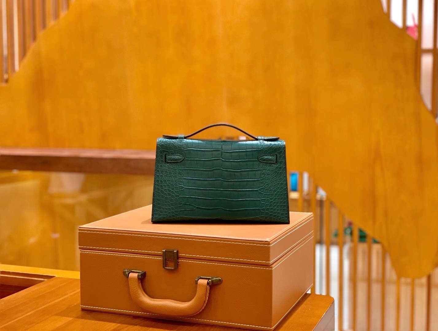 Hermès（爱马仕）Mini 一代 22cm 松柏绿 银扣 一级美洲鳄鱼皮 原版蜜蜡线