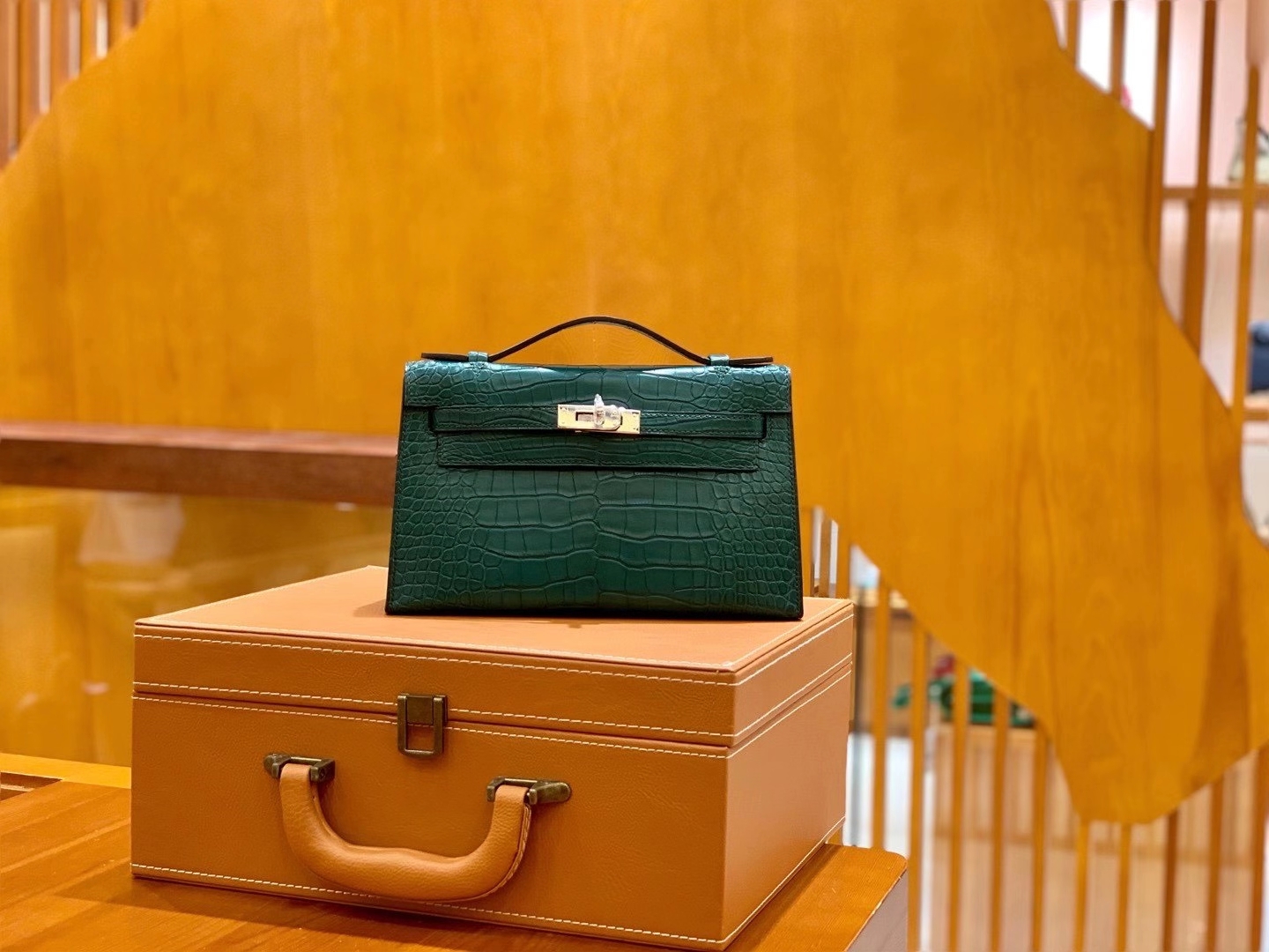 Hermès（爱马仕）Mini 一代 22cm 松柏绿 银扣 一级美洲鳄鱼皮 原版蜜蜡线