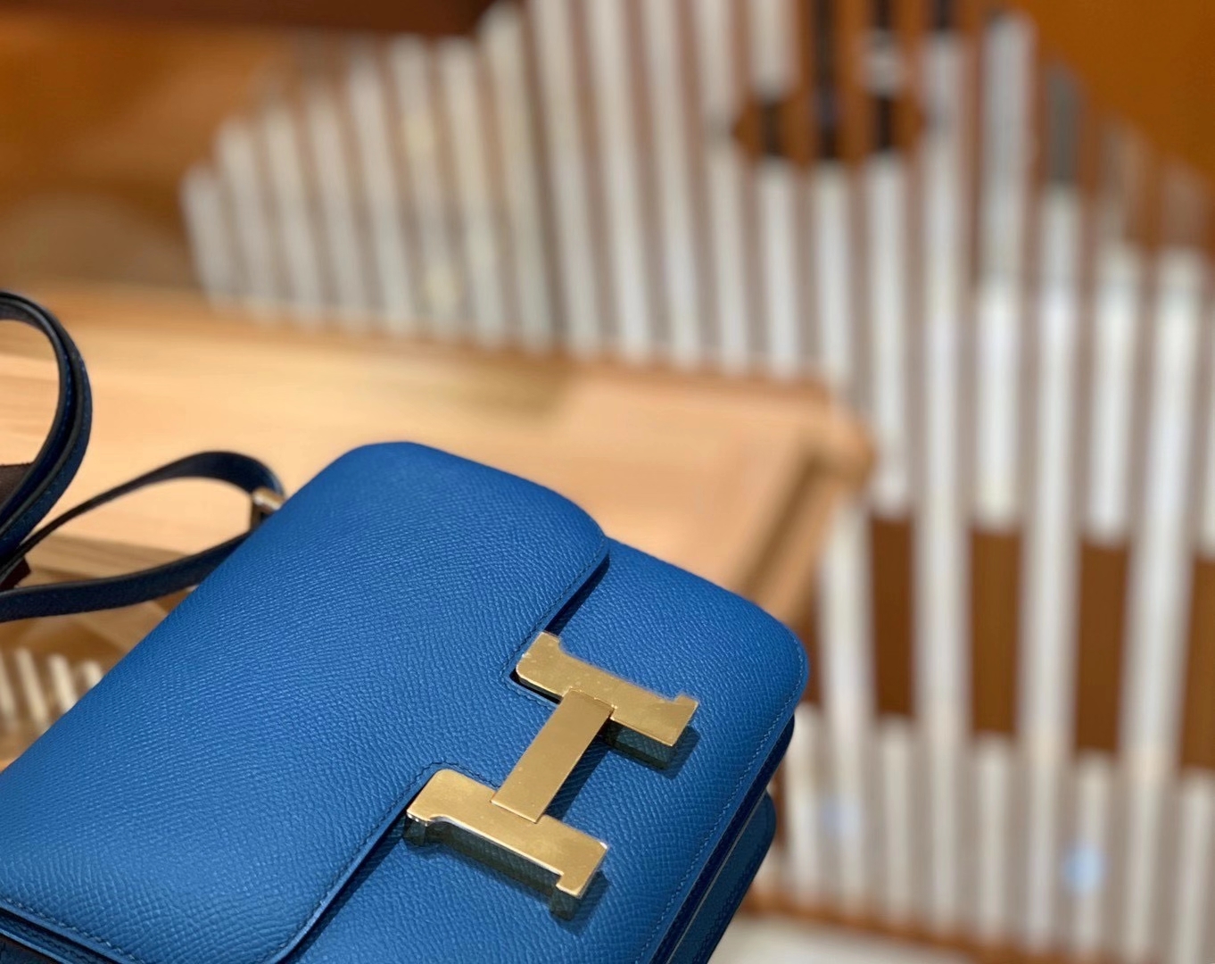 Hermès（爱马仕）Constance 18cm 伊滋密尔蓝 原厂牛皮 金扣 原版蜜蜡线 顶级手工缝制