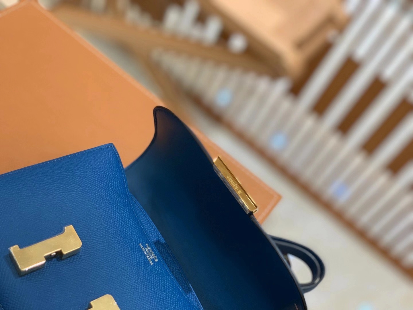Hermès（爱马仕）Constance 18cm 伊滋密尔蓝 原厂牛皮 金扣 原版蜜蜡线 顶级手工缝制