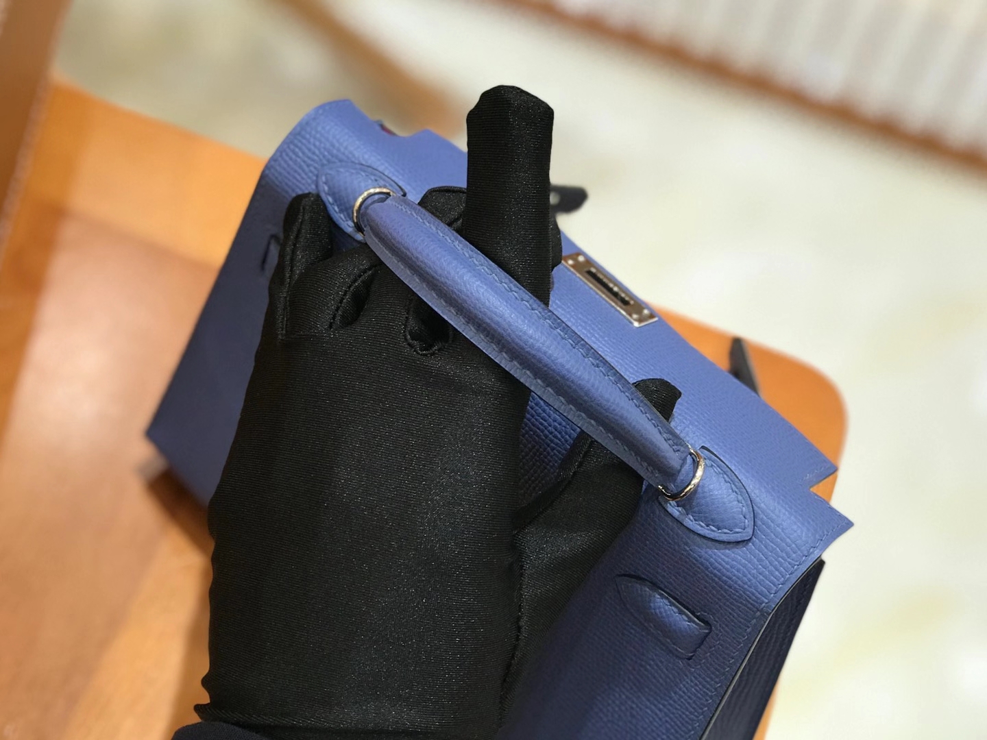 Hermès（爱马仕）Mini Kelly 二代 明兰内拼玉兰粉 银扣 Epsom 掌纹皮 原版蜜蜡线