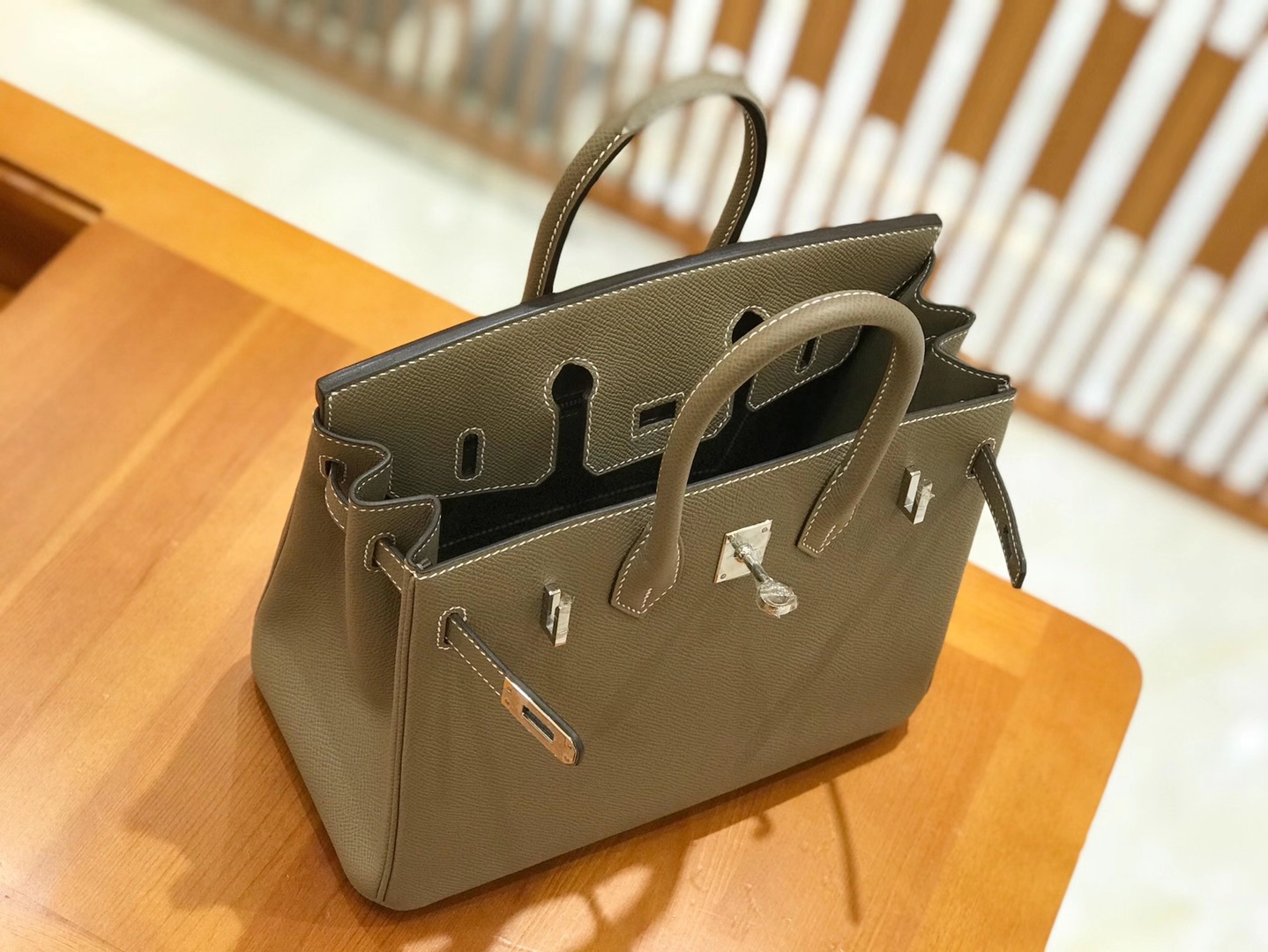 Hermès（爱马仕）Birkin 25cm 大象灰 银扣 Epsom 掌纹皮 原版蜜蜡线
