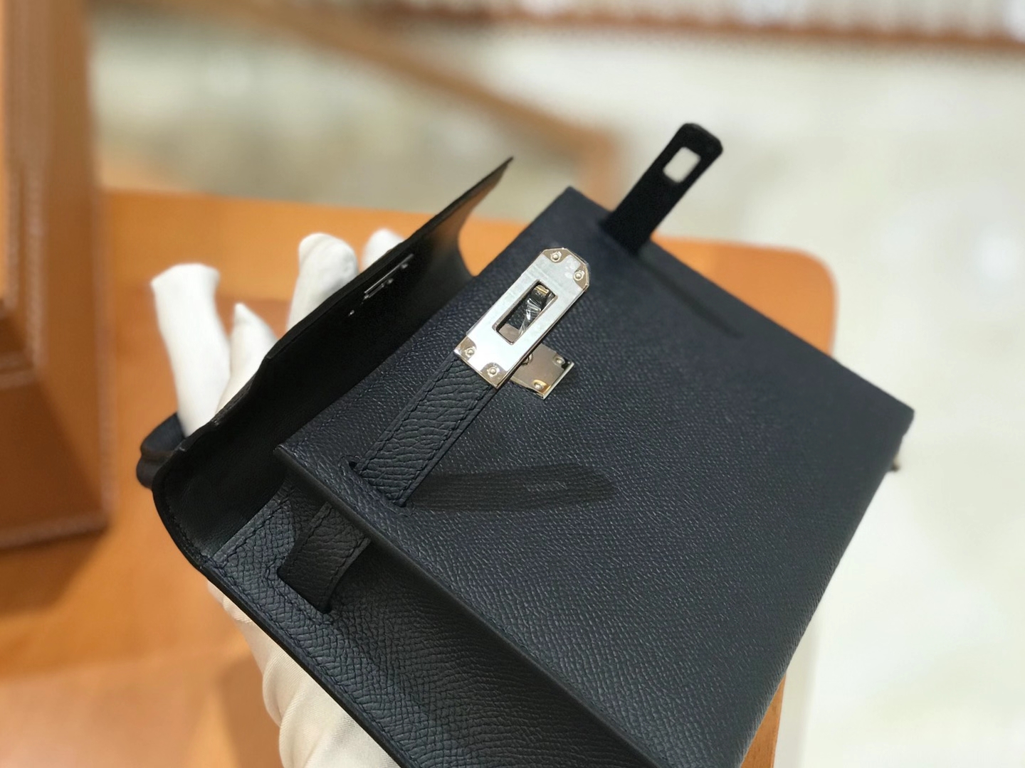 Hermès（爱马仕）Mini Kelly 二代 鸭仔蓝 银扣 Epsom 掌纹皮 原版蜜蜡线