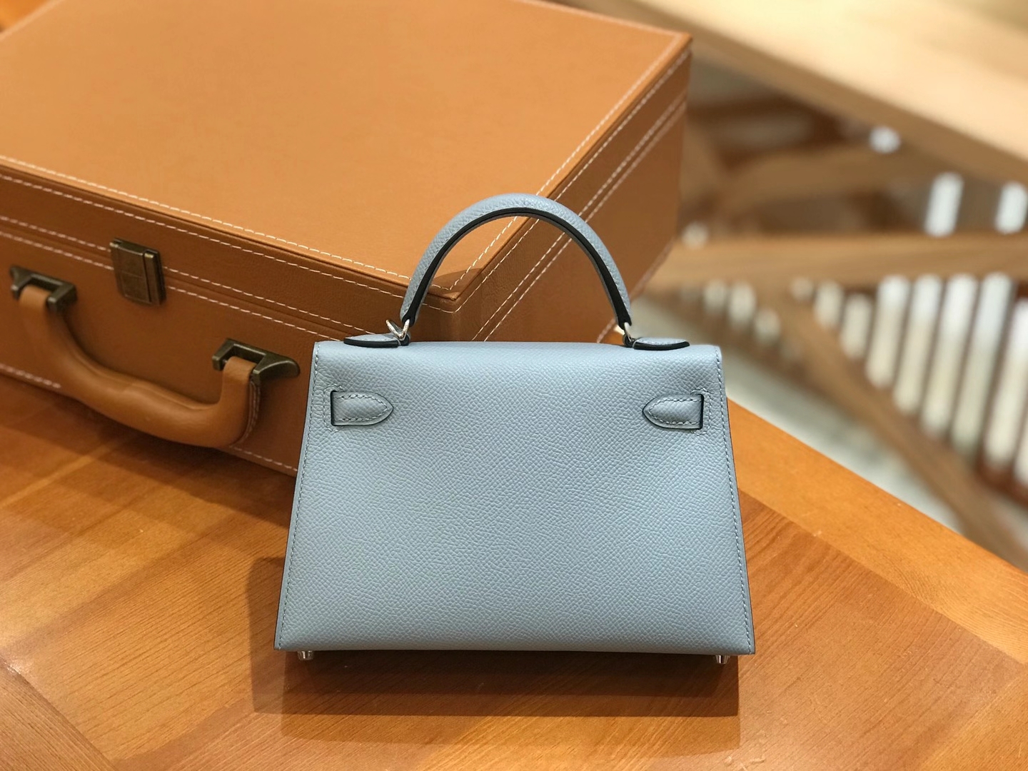 Hermès（爱马仕）Mini Kelly 二代 冰川蓝 银扣 Epsom 掌纹皮 原版蜜蜡线