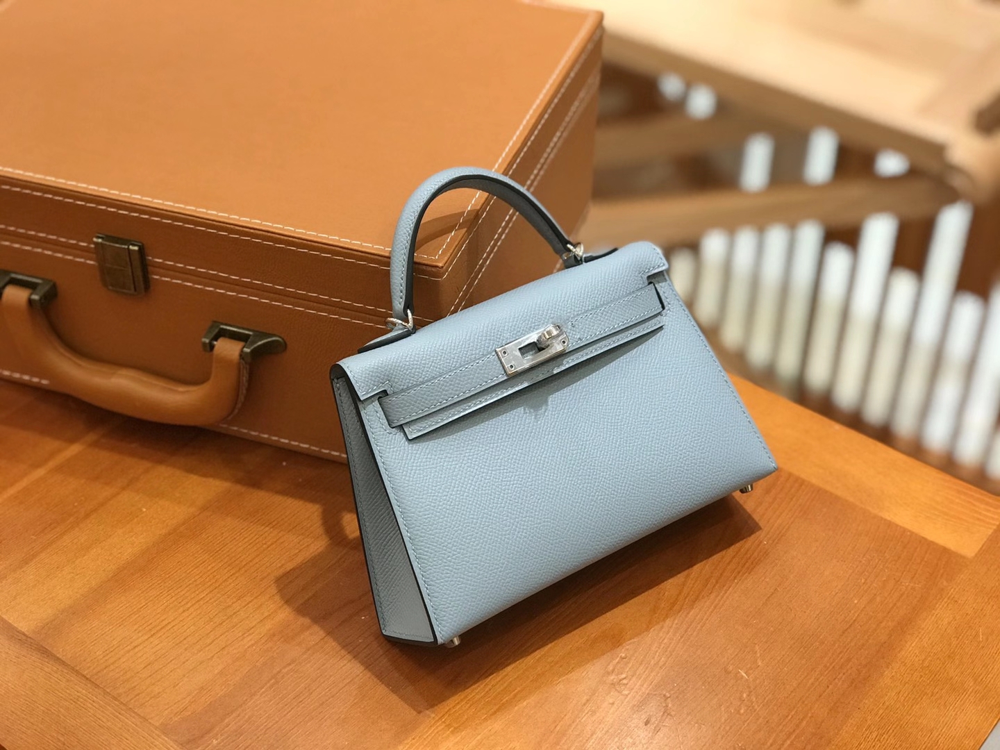 Hermès（爱马仕）Mini Kelly 二代 冰川蓝 银扣 Epsom 掌纹皮 原版蜜蜡线