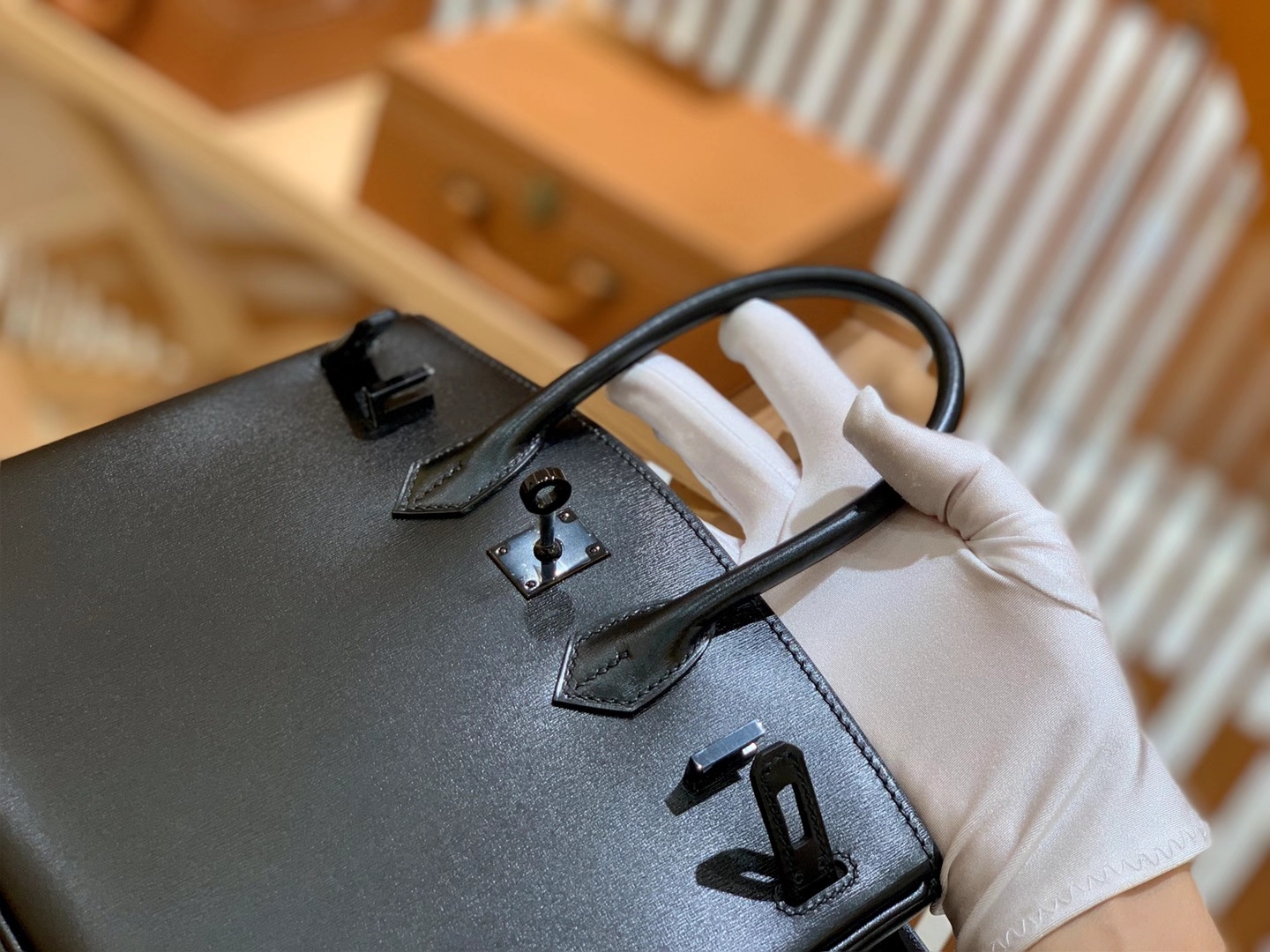 Hermès（爱马仕）Birkin 25cm 经典黑 枪色扣 Box皮 原版蜜蜡线 全手工缝制