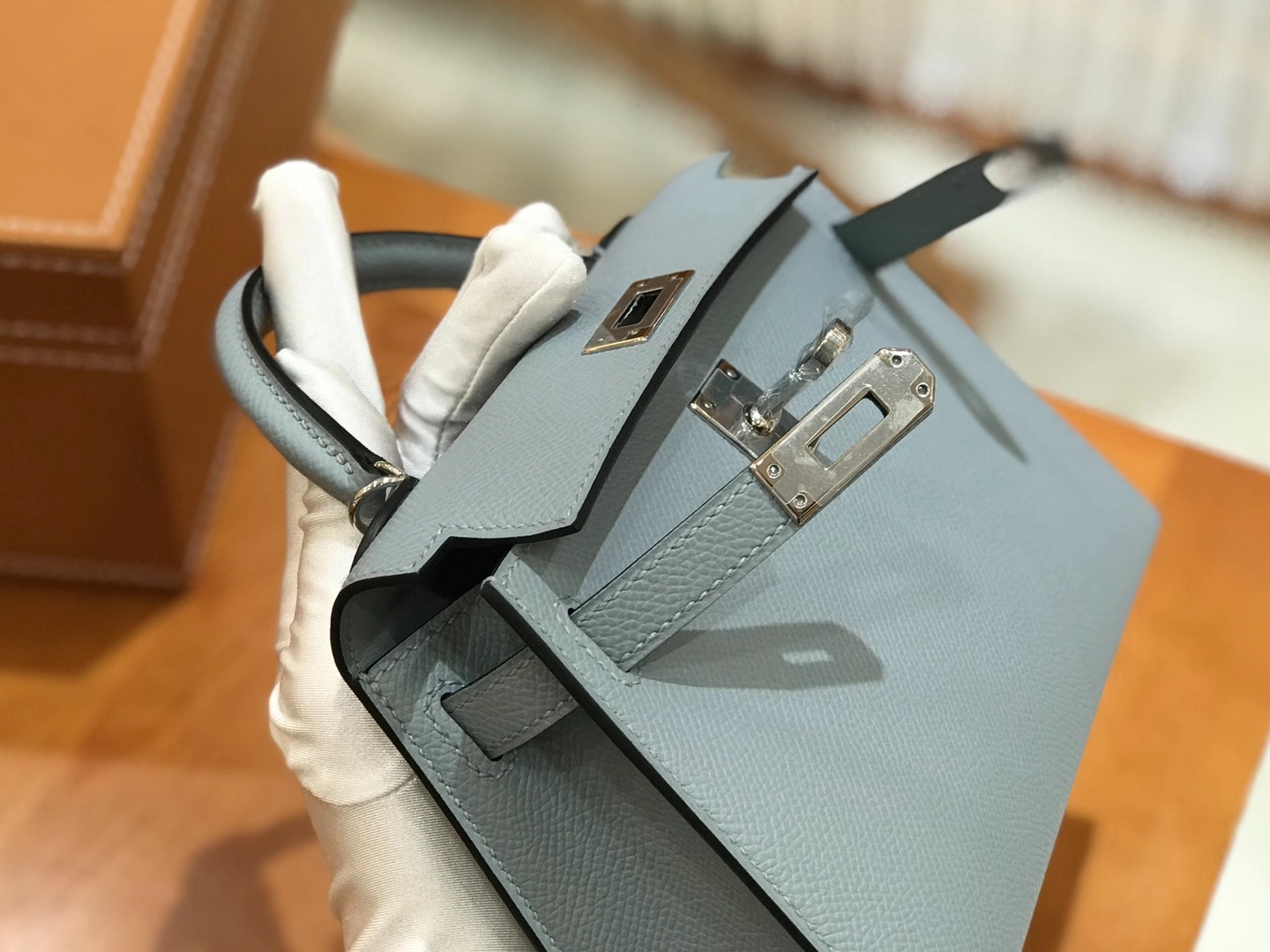 Hermès（爱马仕）Mini Kelly 二代 冰川蓝 银扣 Epsom 掌纹皮 原版蜜蜡线