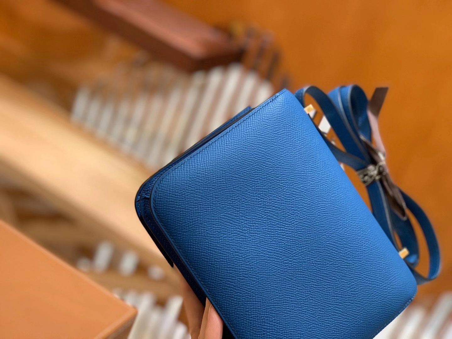 Hermès（爱马仕）Constance 18cm 伊滋密尔蓝 原厂牛皮 金扣 原版蜜蜡线 顶级手工缝制
