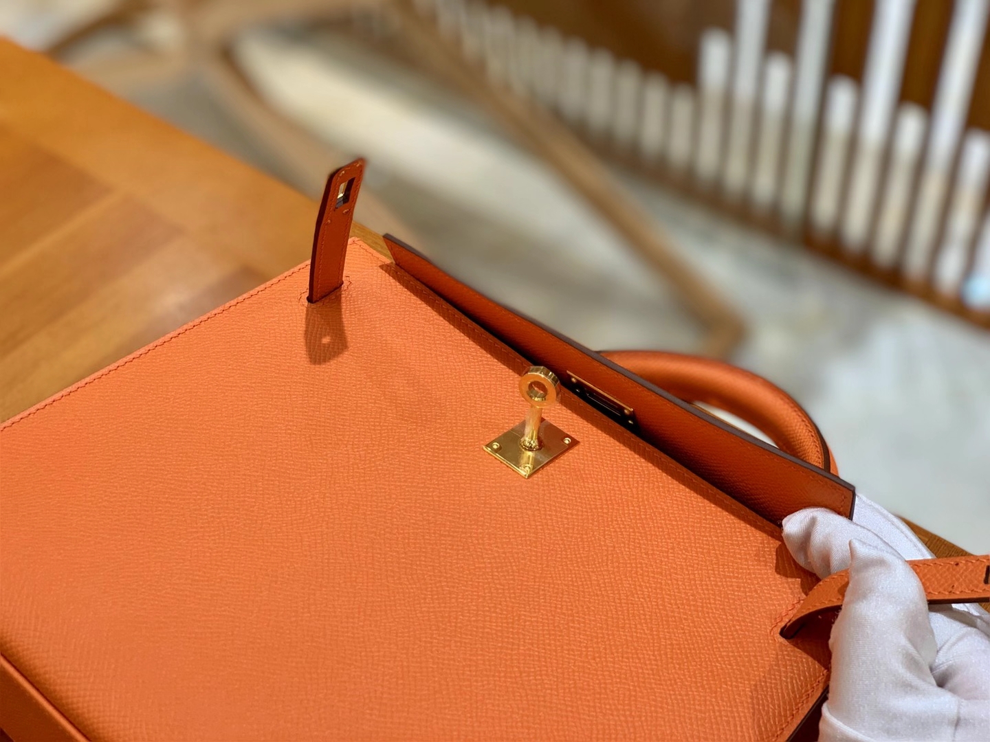 Hermès（爱马仕）kelly 25cm 橙红 金扣 Epsom掌纹皮 原版蜜蜡线 顶级手工缝制