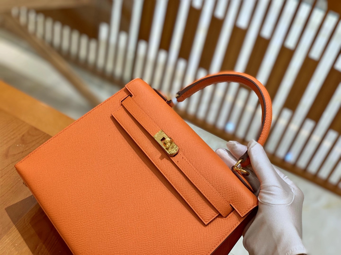 Hermès（爱马仕）kelly 25cm 橙红 金扣 Epsom掌纹皮 原版蜜蜡线 顶级手工缝制