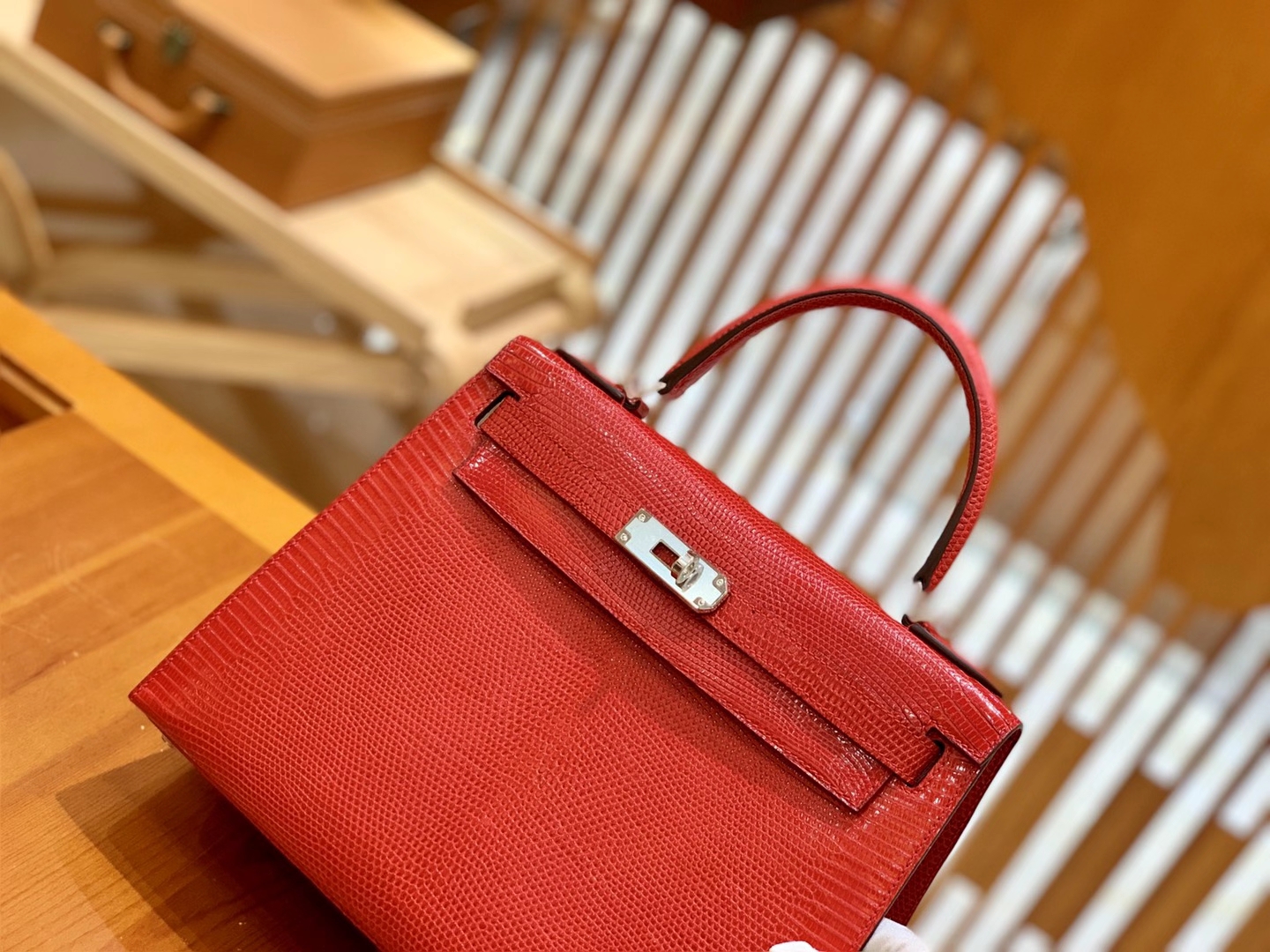 Hermès（爱马仕）Kelly 28cm 国旗红 银扣 南非野生蜥蜴皮 原版蜜蜡线 顶级手工缝制