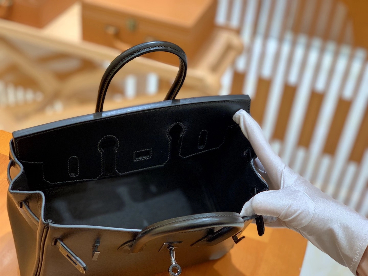 Hermès（爱马仕）Birkin 25cm 经典黑 枪色扣 Box皮 原版蜜蜡线 全手工缝制