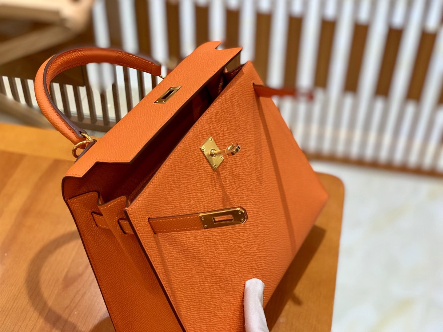 Hermès（爱马仕）kelly 25cm 橙红 金扣 Epsom掌纹皮 原版蜜蜡线 顶级手工缝制