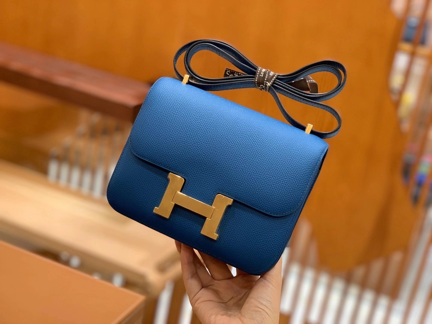 Hermès（爱马仕）Constance 18cm 伊滋密尔蓝 原厂牛皮 金扣 原版蜜蜡线 顶级手工缝制