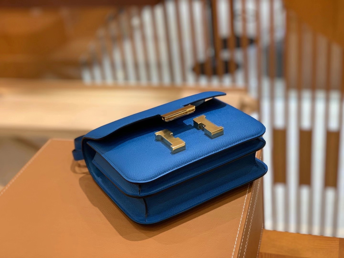 Hermès（爱马仕）Constance 18cm 伊滋密尔蓝 原厂牛皮 金扣 原版蜜蜡线 顶级手工缝制