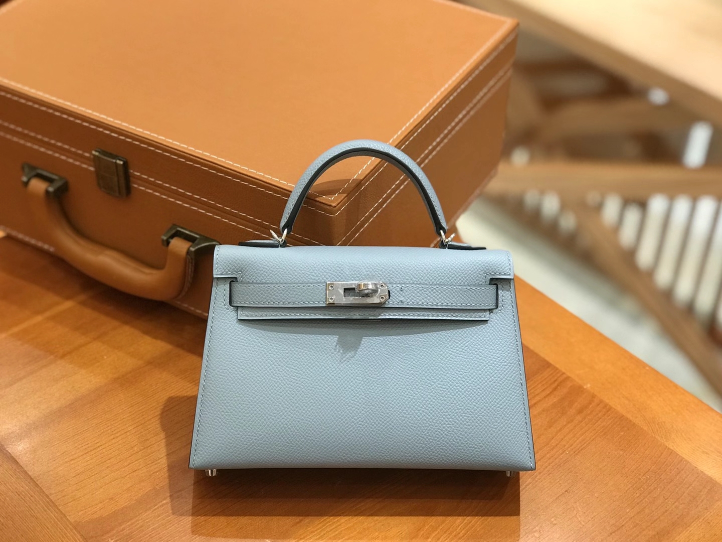 Hermès（爱马仕）Mini Kelly 二代 冰川蓝 银扣 Epsom 掌纹皮 原版蜜蜡线