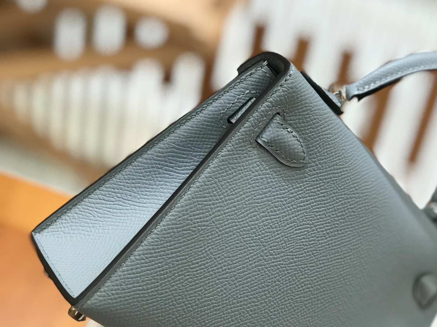 Hermès（爱马仕）Mini Kelly 二代 冰川蓝 银扣 Epsom 掌纹皮 原版蜜蜡线